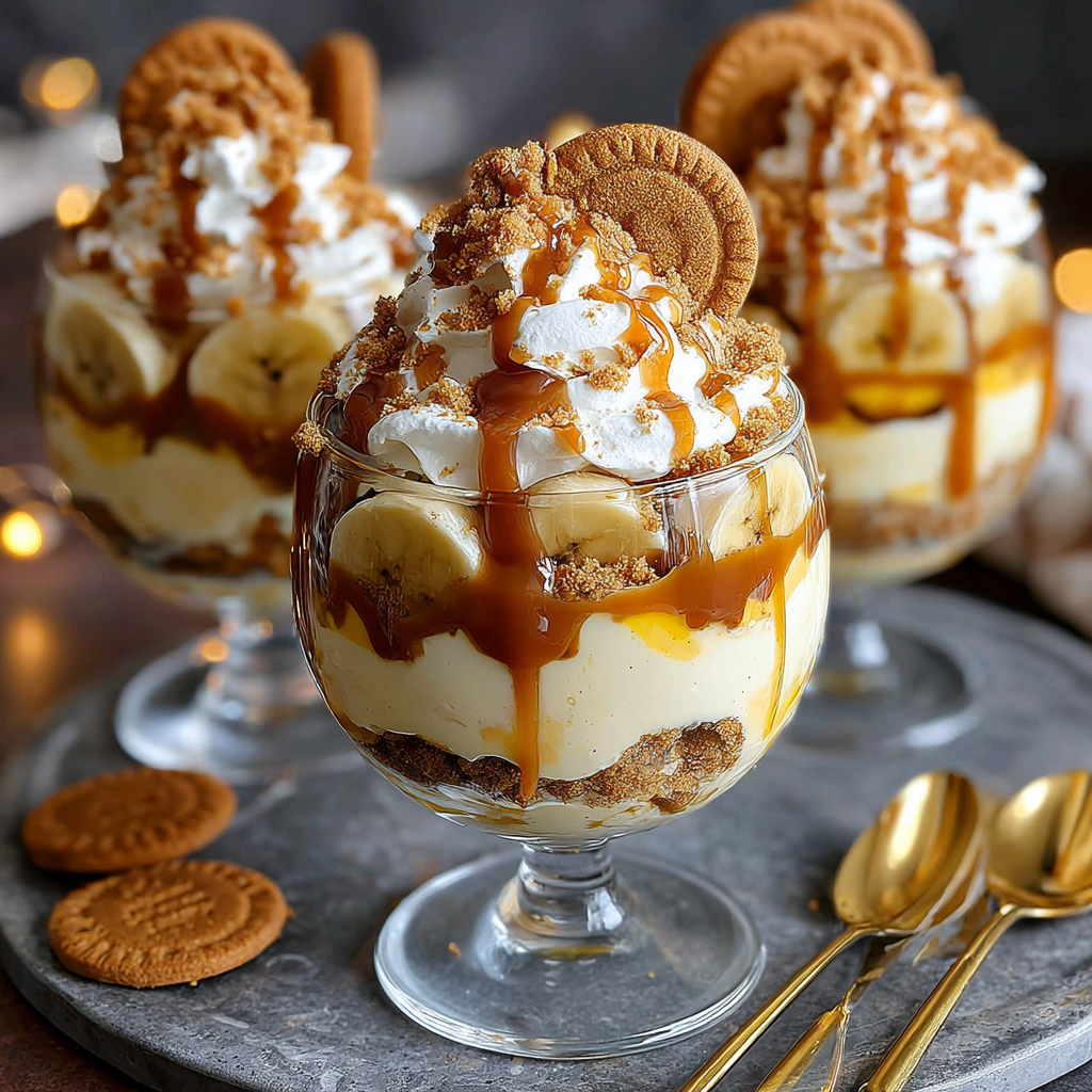 Biscoff Banana Pudding with Caramel Drizzle Recipe