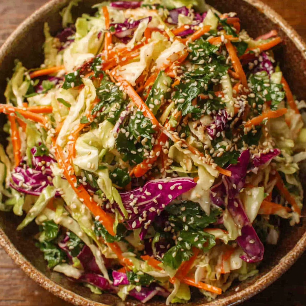 Crunchy Asian Cabbage Slaw with Addictive Sesame Dressing