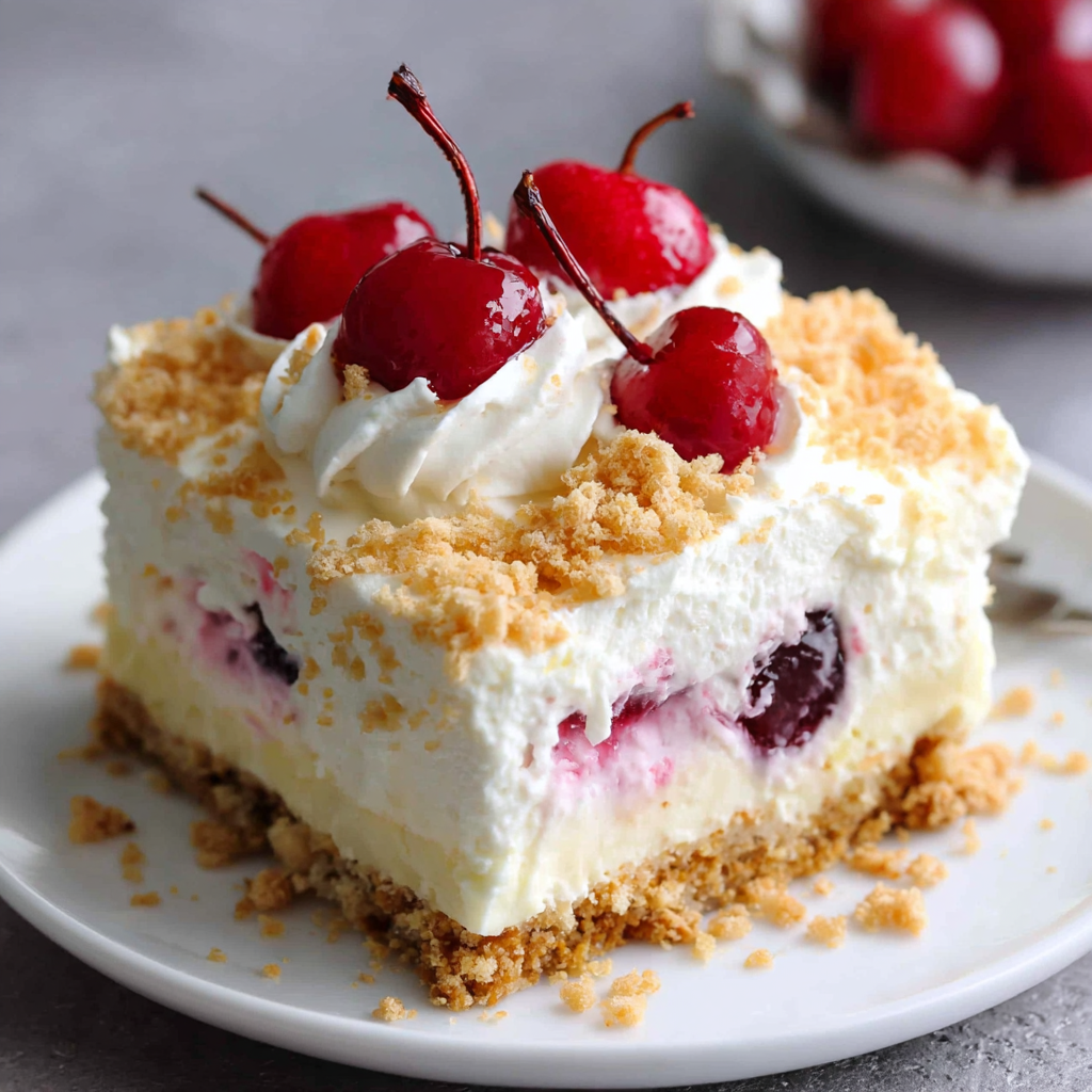 Delightful No-Bake Pineapple Cherry Cream Dessert Squares