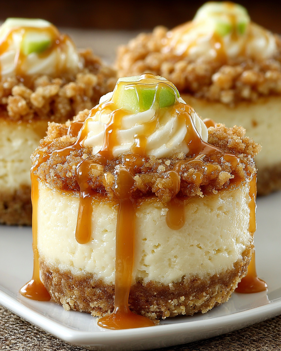 Delicious Caramel Apple Crisp Mini Cheesecakes