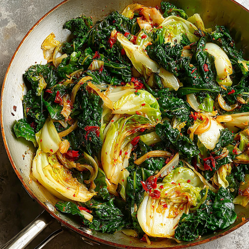 Delicious Garlic Sautéed Cabbage Kale Skillet Recipe