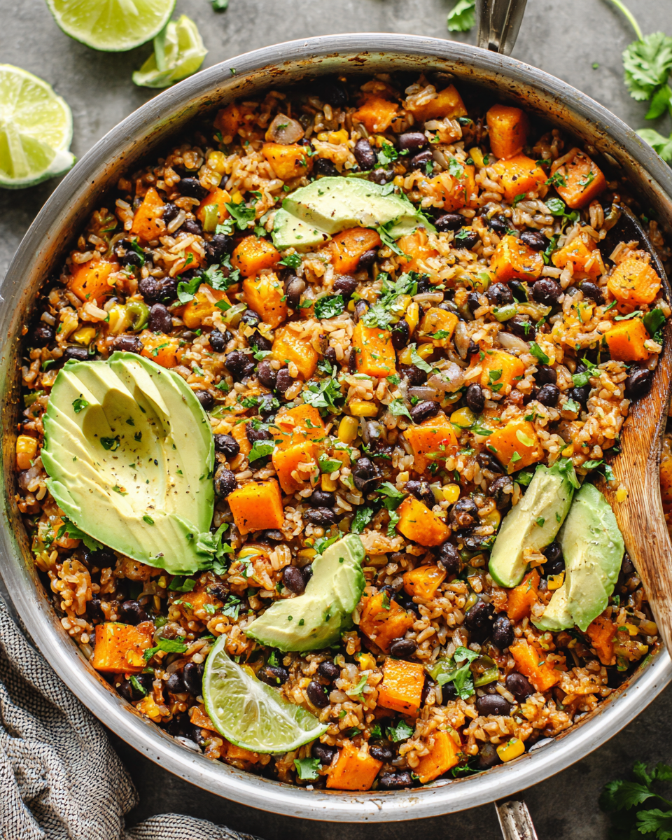 Delicious Southwest Sweet Potato Black Bean Rice Skillet
