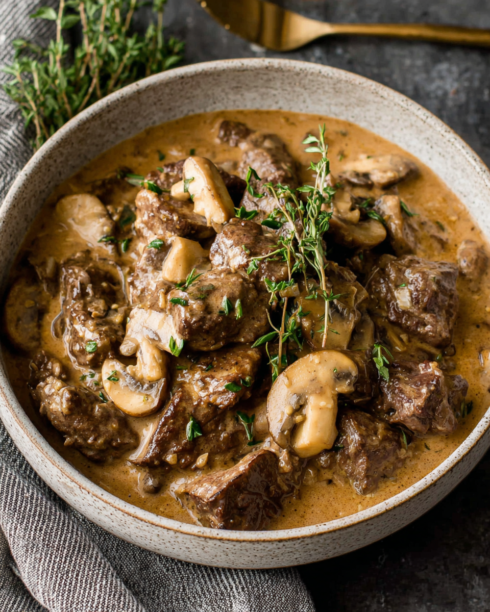 Hearty Mushroom Slow Cooker Beef Stroganoff Recipe