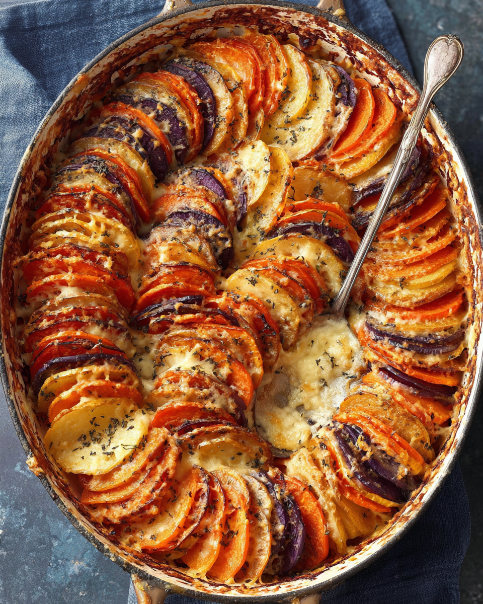 Indulgent Cheesy Root Vegetable Gratin Recipe