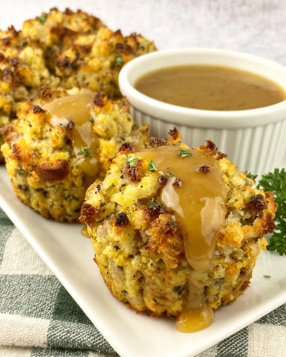 Muffin Tin Turkey & Stuffing Cups with Gravy