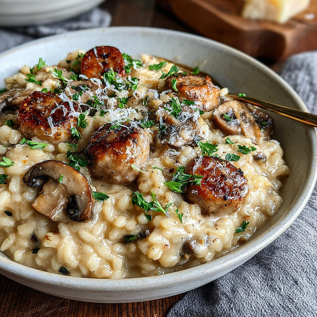 A Cozy Bowl of Sausage and Mushroom Risotto