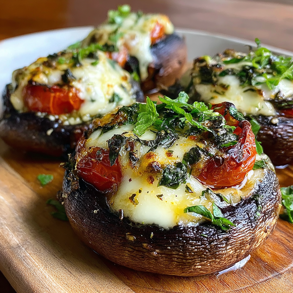 Delicious Caprese Stuffed Garlic Butter Portobellos
