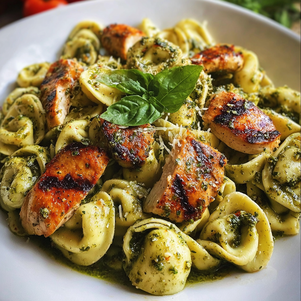Delicious Pesto Tortellini with Grilled Chicken