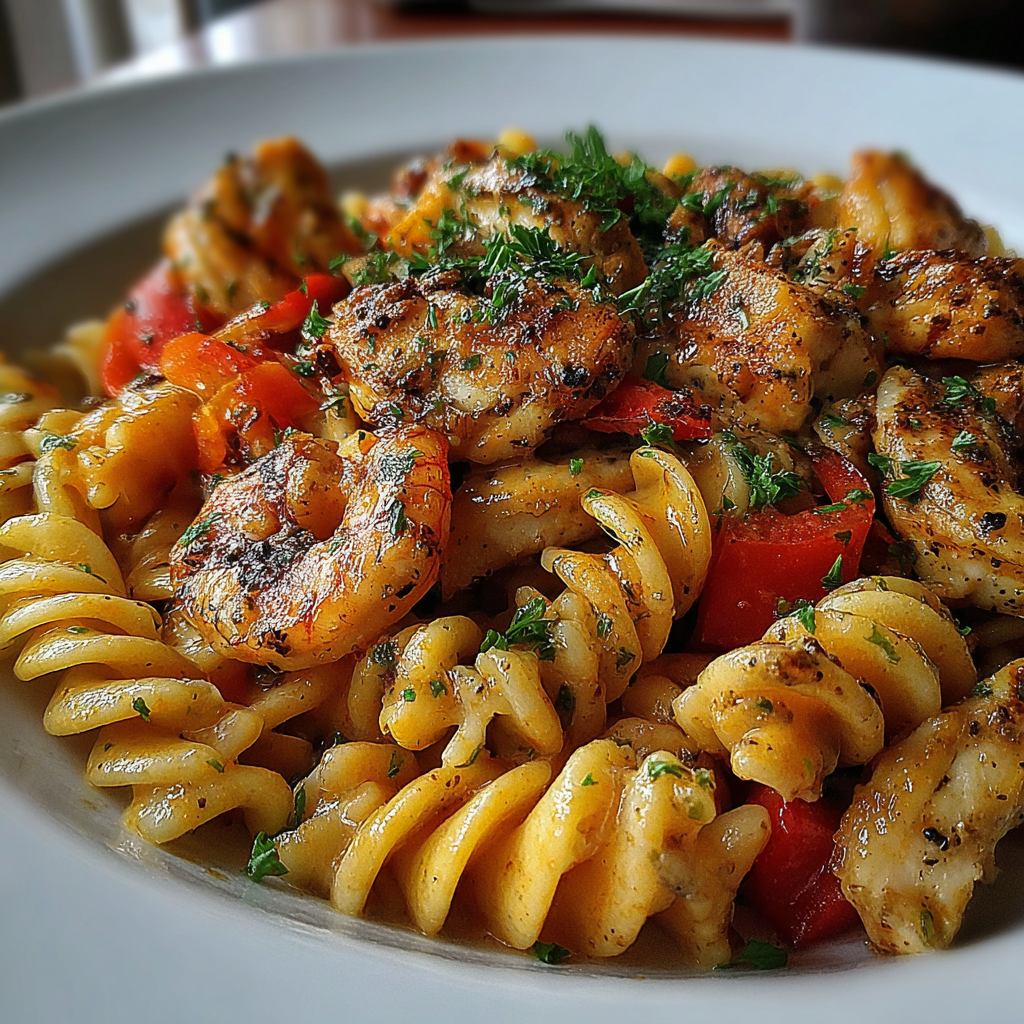 Flavorful Jamaican Rasta Pasta with Chicken and Shrimp