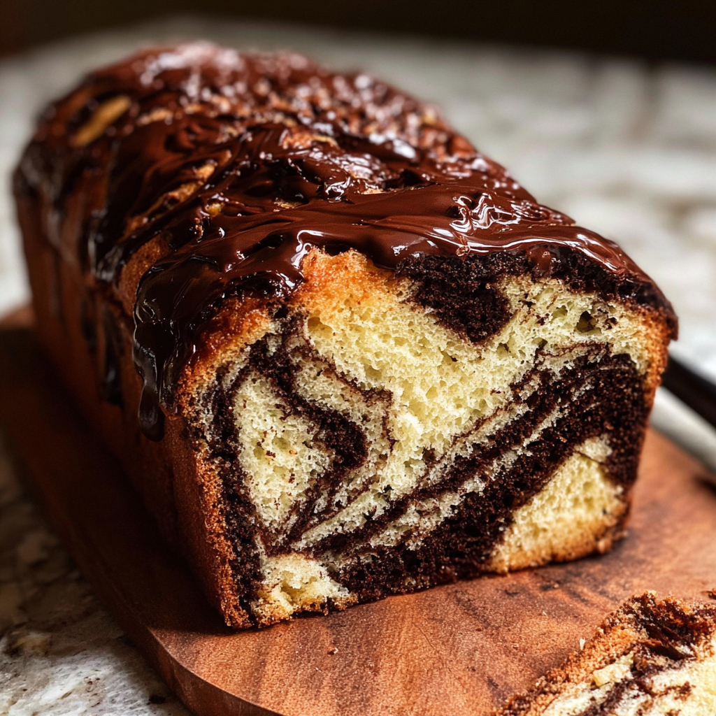 Indulgent Marble Loaf Cake Topped with Chocolate Ganache