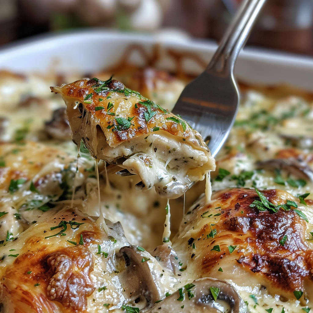 fresh ingredients for Creamy Chicken Mushroom Casserole With Herbs