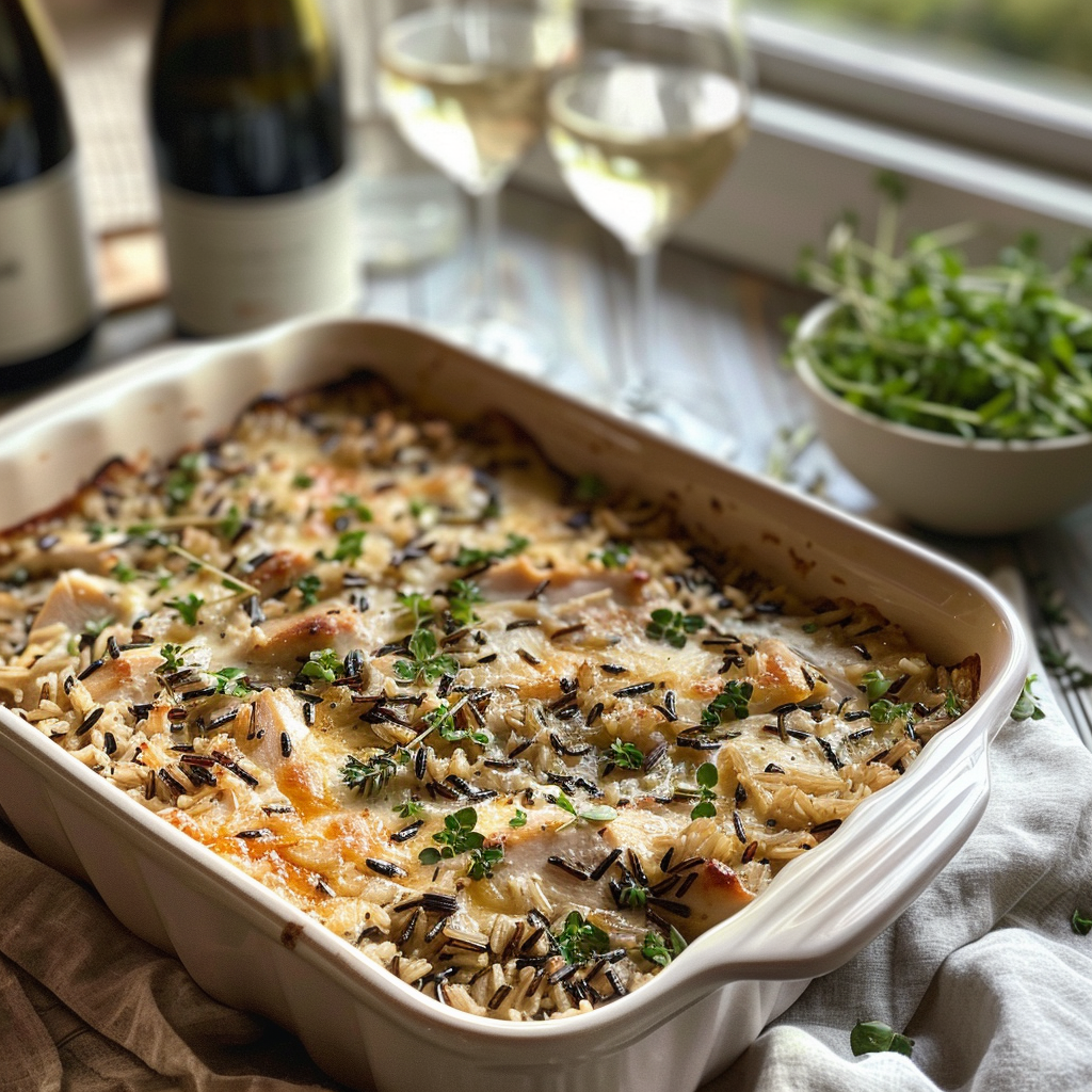 how to make Weeknight Creamy Chicken & Wild Rice Casserole With Crispy Onion Topping step by step