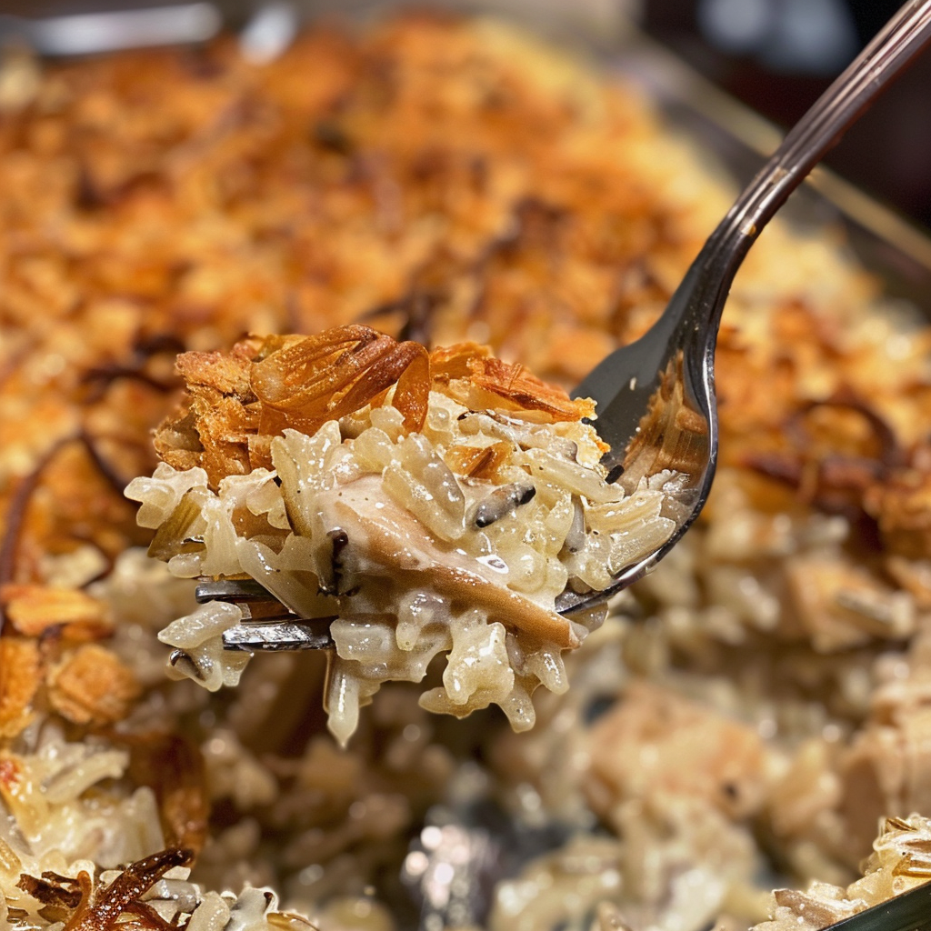 fresh ingredients for Weeknight Creamy Chicken & Wild Rice Casserole With Crispy Onion Topping
