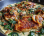 Creamy Chicken With Roasted Garlic and Spinach in a Parmesan Sauce