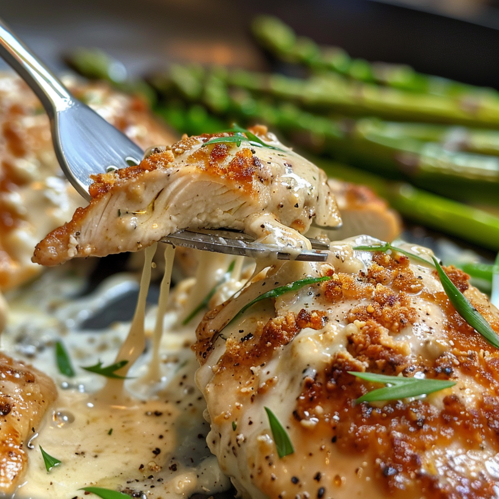 fresh ingredients for Garlic Parmesan Chicken & Asparagus Skillet With Creamy Sauce (Keto-Friendly)