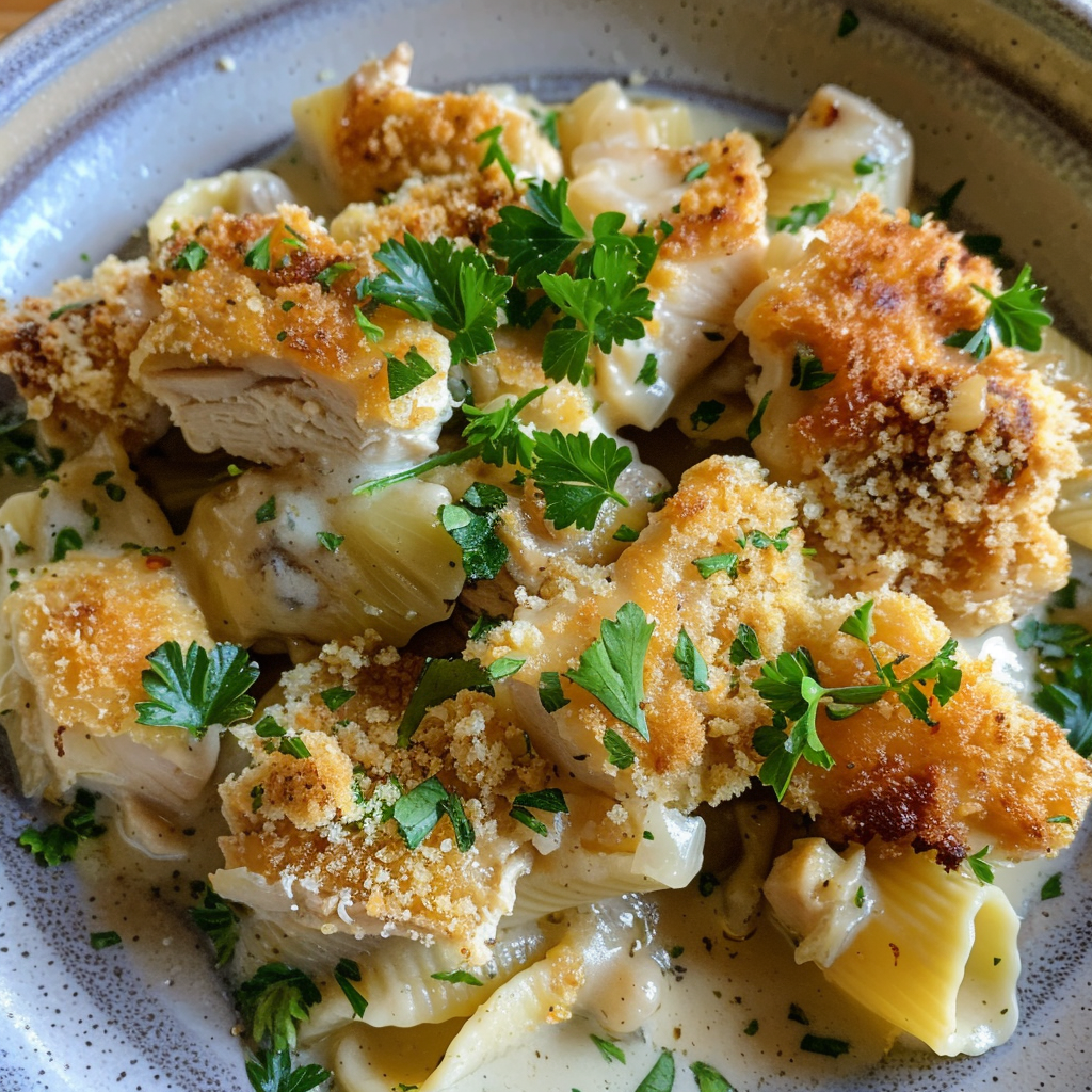 how to make Hearty Chicken & Artichoke Casserole With Crispy Breadcrumb Topping (Freezer-Friendly) step by step