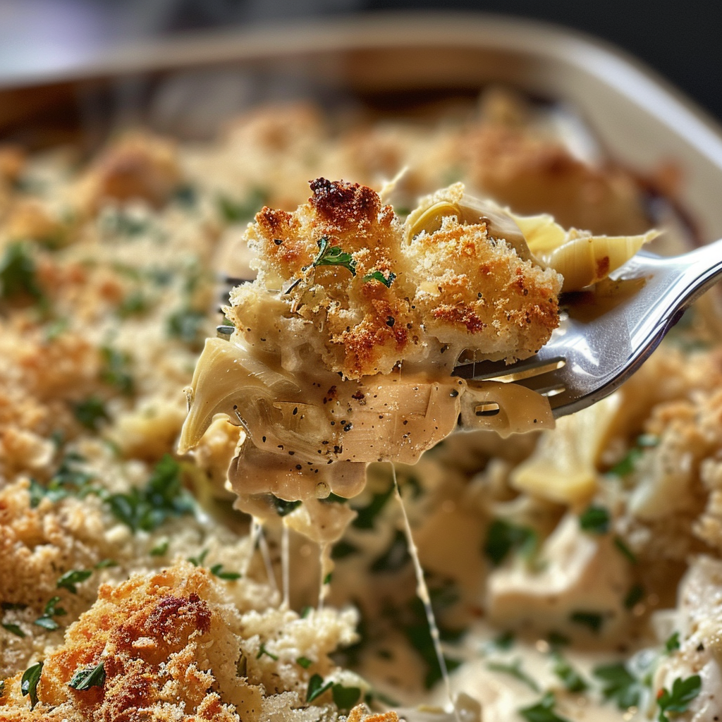 fresh ingredients for Hearty Chicken & Artichoke Casserole With Crispy Breadcrumb Topping (Freezer-Friendly)