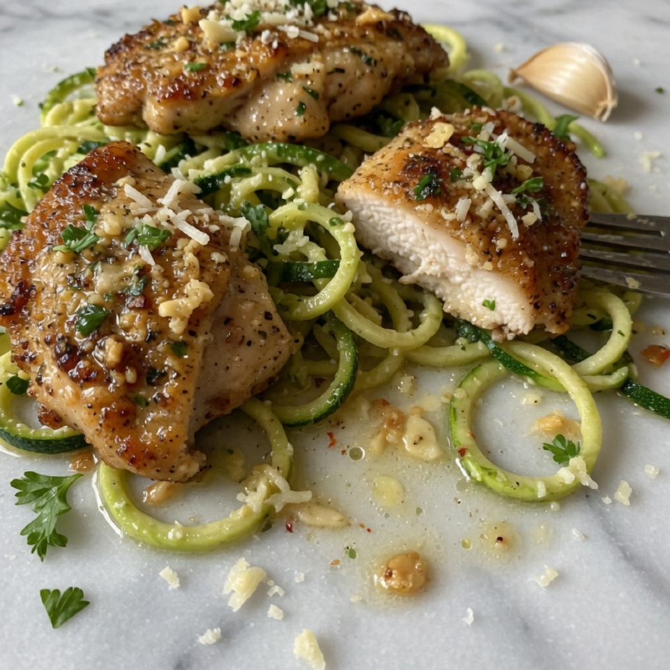fresh ingredients for Keto Garlic Parmesan Chicken & Zucchini Noodles