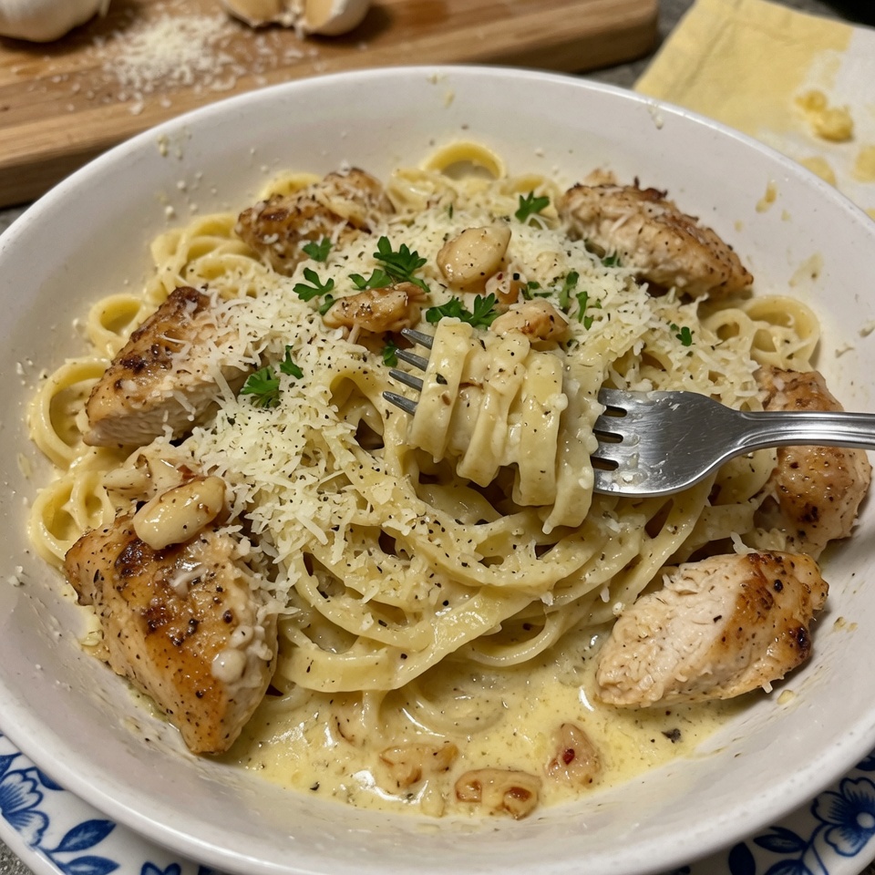 fresh ingredients for 30-Minute Creamy Garlic Parmesan Chicken Pasta