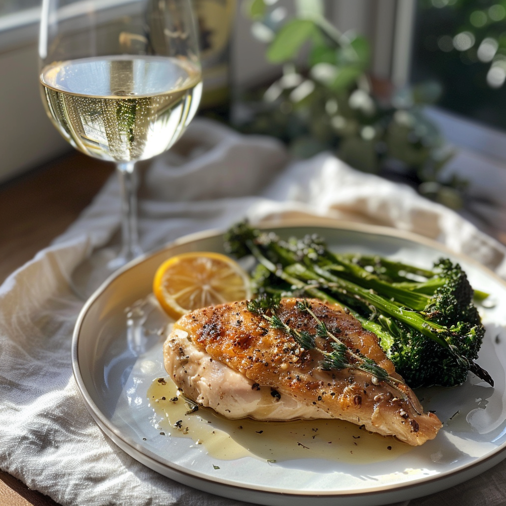 how to make One-Pan Creamy Lemon Garlic Chicken & Broccolini With Roasted Red Peppers step by step