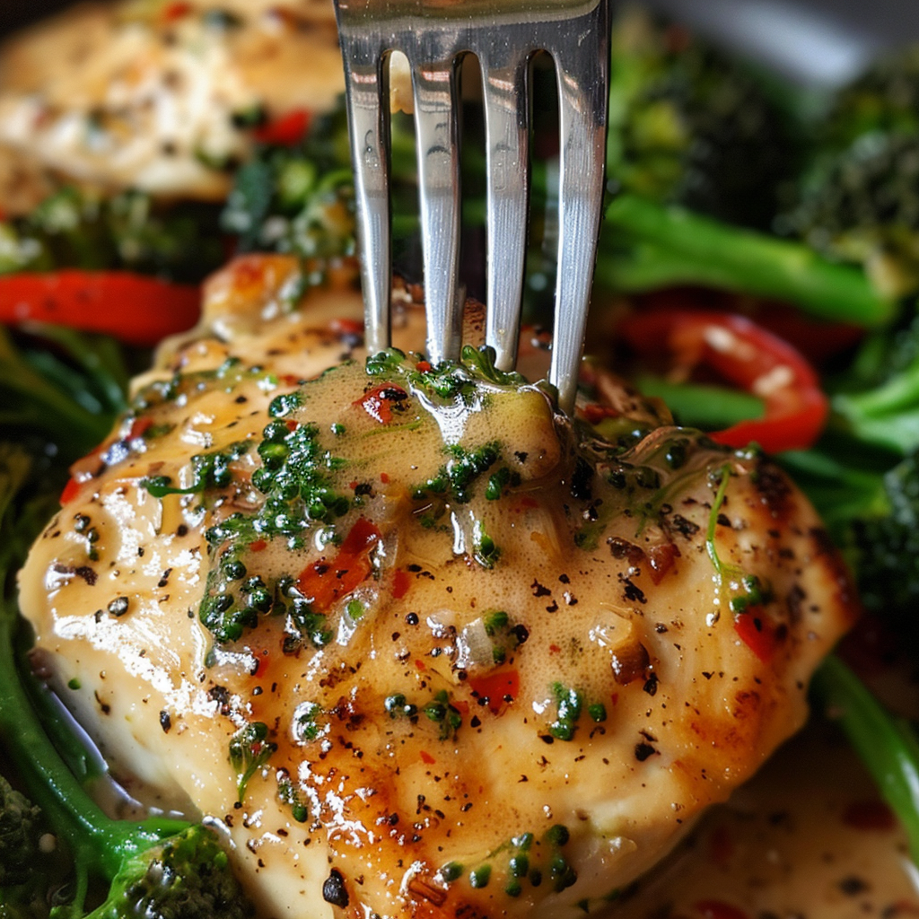 fresh ingredients for One-Pan Creamy Lemon Garlic Chicken & Broccolini With Roasted Red Peppers