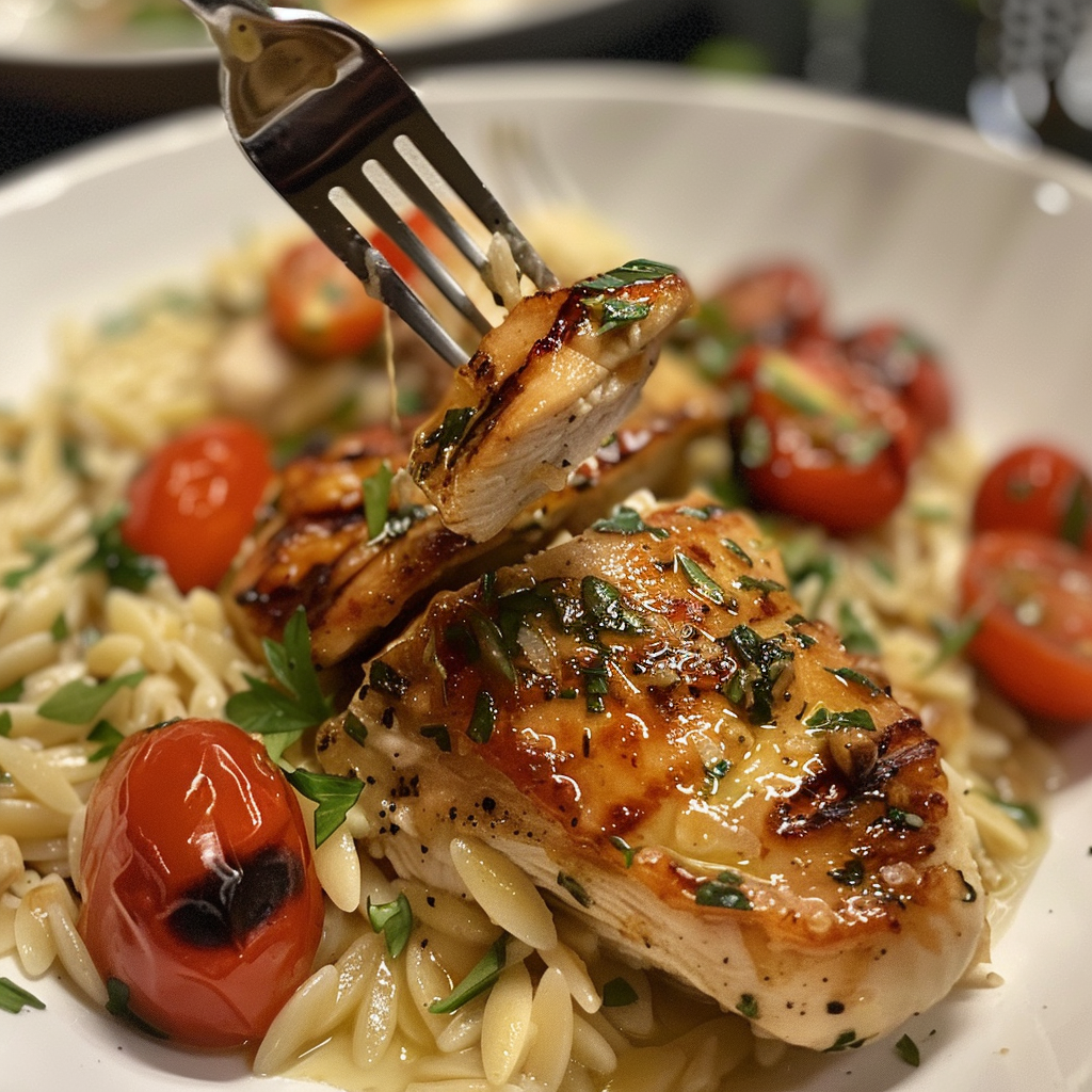 fresh ingredients for One-Pan Creamy Lemon Herb Chicken & Orzo With Roasted Cherry Tomatoes