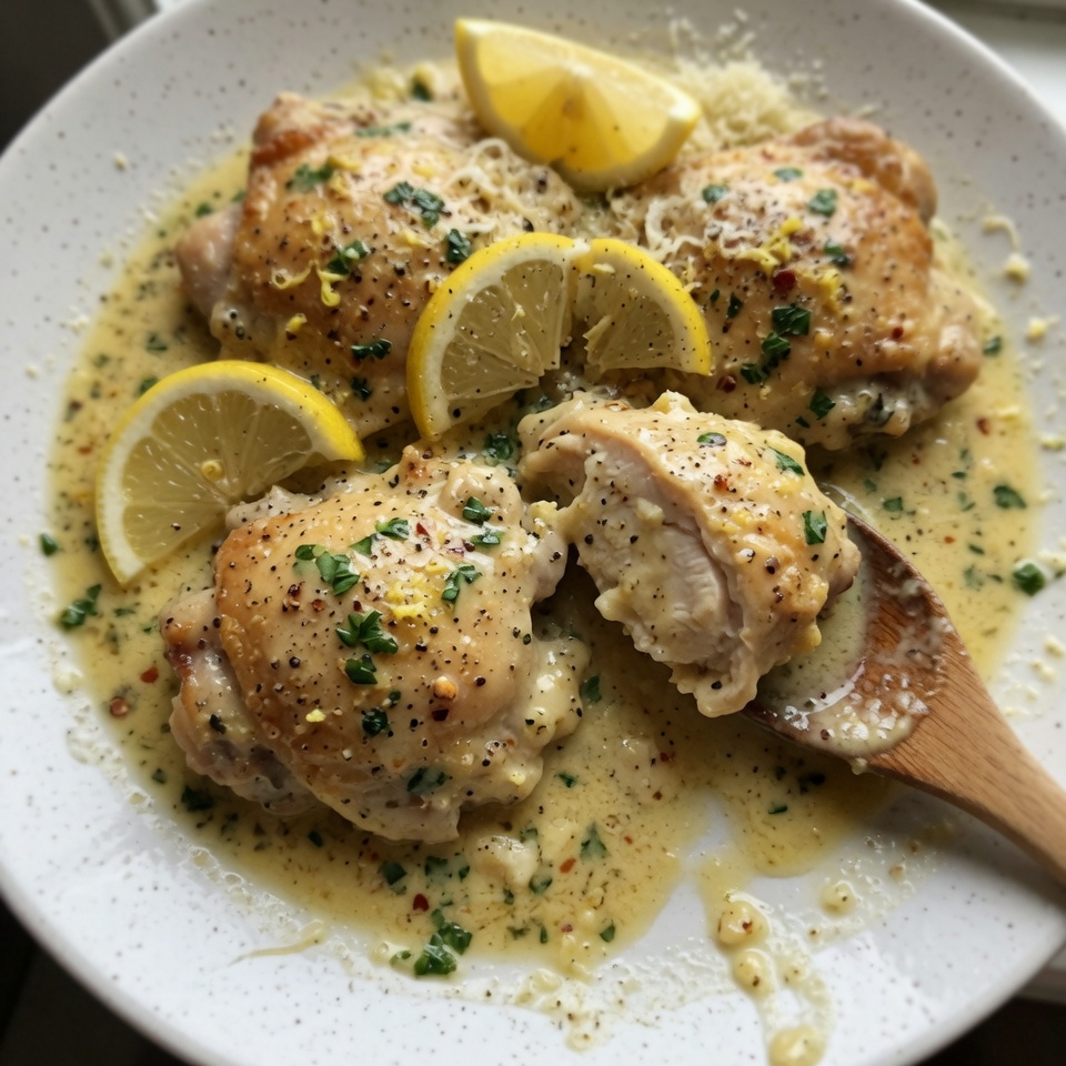 fresh ingredients for Speedy Creamy Lemon Garlic Chicken Thighs