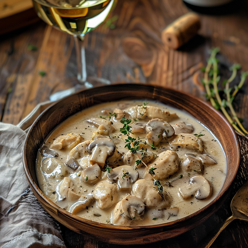 how to make Weeknight Creamy Chicken & White Wine Sauce With Mushrooms & Fresh Thyme step by step
