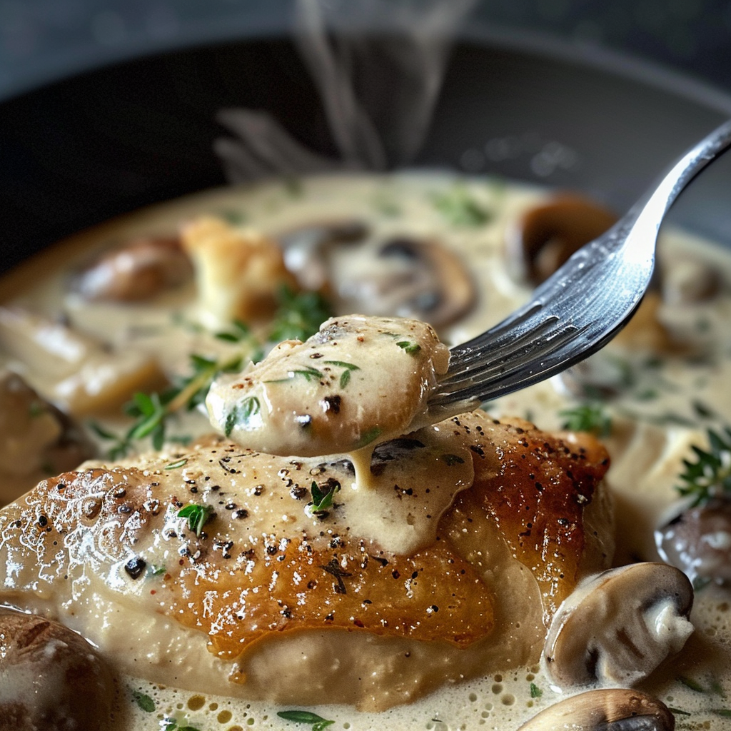 fresh ingredients for Weeknight Creamy Chicken & White Wine Sauce With Mushrooms & Fresh Thyme
